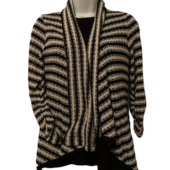 Mauve Size L Black/ Cream 3/4 Sleeve Cardigan - Picture 2 of 4